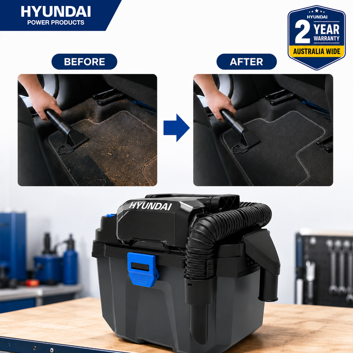 Hyundai 20V Cordless Wet & Dry Vacuum Blower – 10L Tank, HEPA, Compact Toolbox Design – Skin Only