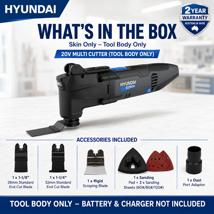 Hyundai 20V Cordless Multi Cutter – Oscillating Tool for Cutting, Scraping, Sanding – Skin Only