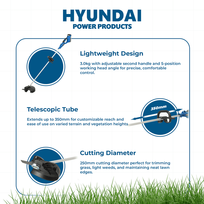Hyundai 40V Brushcutter – Cordless Lithium-Ion Battery Powered, 250mm Cutting Diameter, Shoulder Strap Included - SKIN ONLY (HY40BC10)