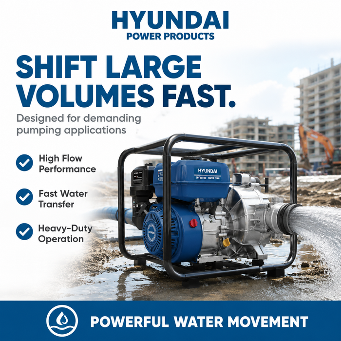 Hyundai  2″ Petrol Water & Trash Transfer Pump - farms, construction sites, irrigation systems, flooded areas, dams, pools, and more