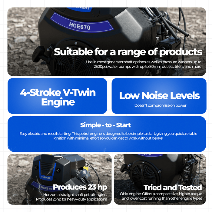 Hyundai 23HP Petrol Engine for Generators, Water pumps, Compressor drives or Industrial machinery