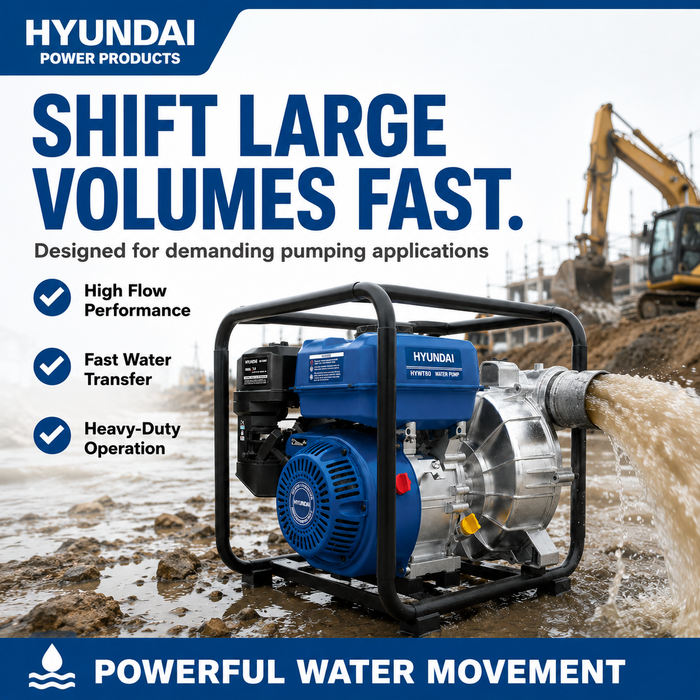 Hyundai 3″ Petrol Water & Trash Transfer Pump for farms, construction sites, irrigation systems, flooded areas, dams, pools, and more