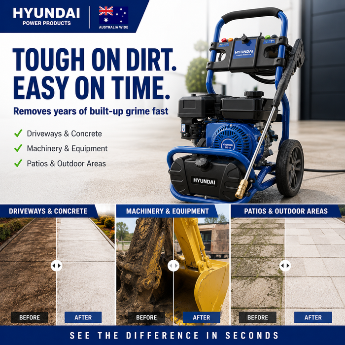 Hyundai 3500 PSI Petrol Pressure Washer – 212cc Engine, 3200W, 6m Hose