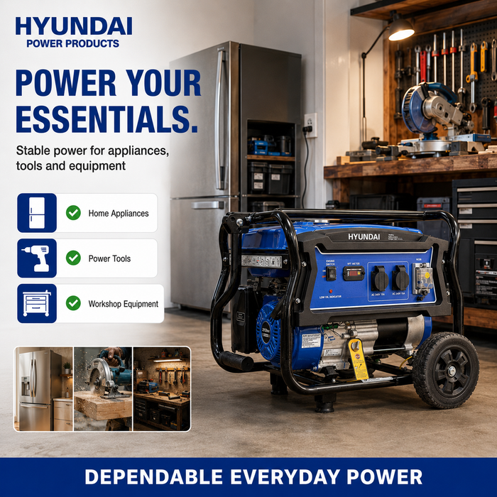 Hyundai 4kVA Portable Petrol Generator - Compact, powerful, dependable for home, jobsite or shed