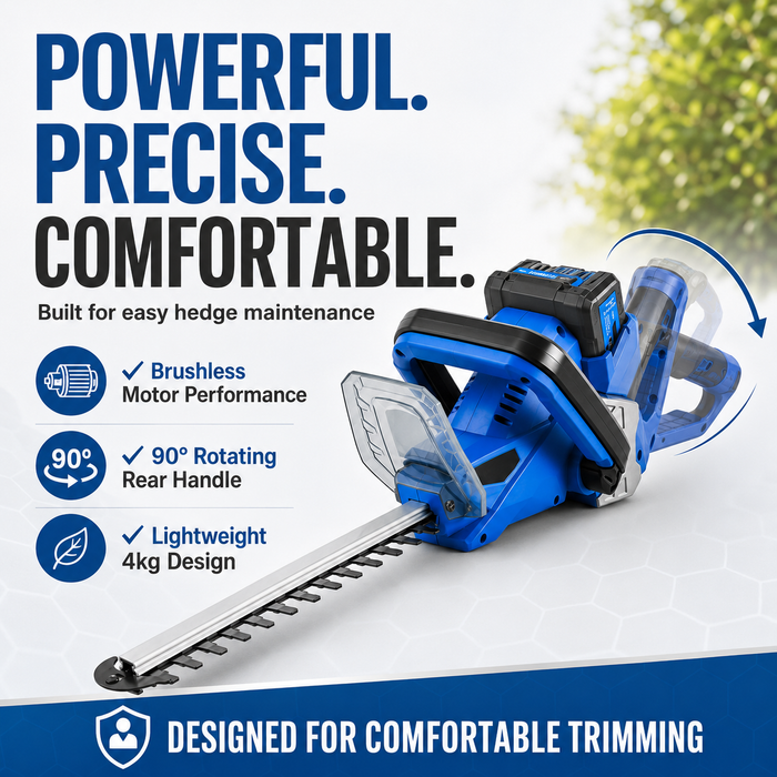 Hyundai 40V Cordless Hedge Trimmer – 520mm Blade, Brushless Motor - Skin Only