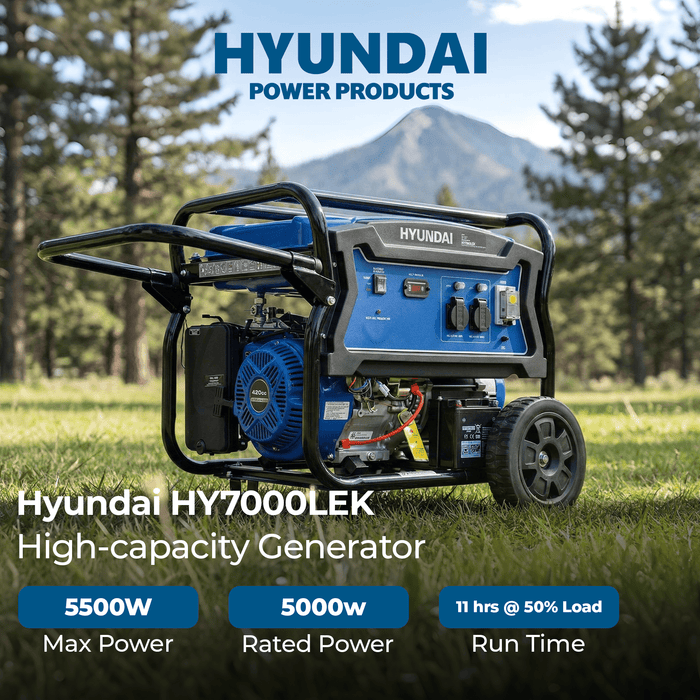 Hyundai 6.8 kVA Portable Petrol Generator — Heavy-Duty Power for Home, Site & Work - HY7000LEK