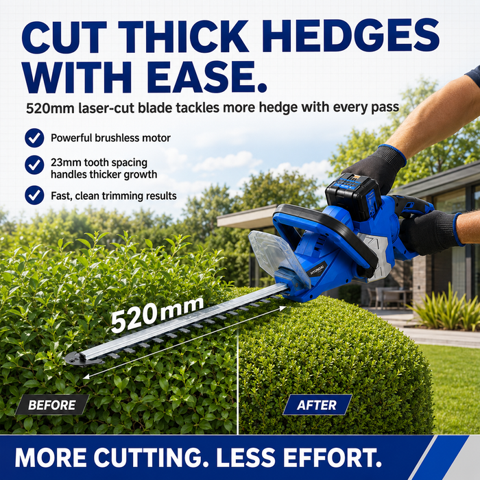 Hyundai 40V Cordless Hedge Trimmer Kit – 520mm Blade, Battery & Charger Included