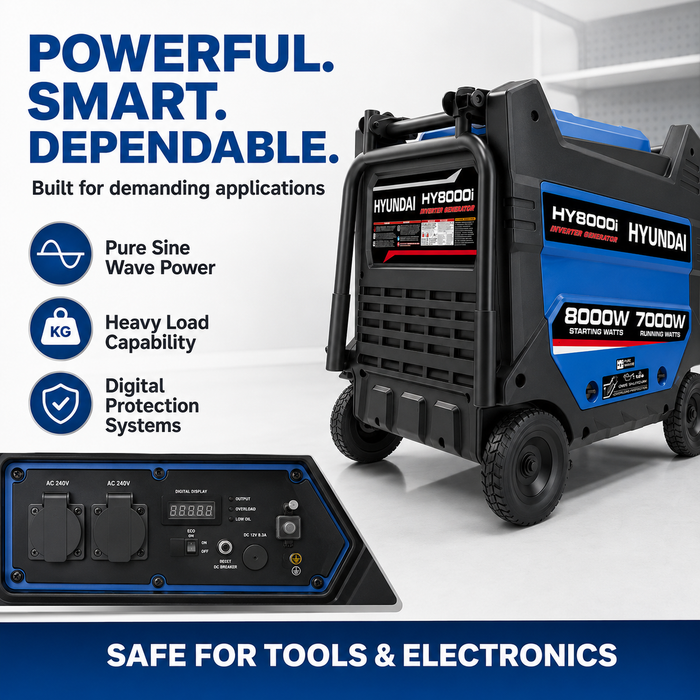 Hyundai 8000W Inverter Generator — Heavy-Duty Portable Power, Anywhere