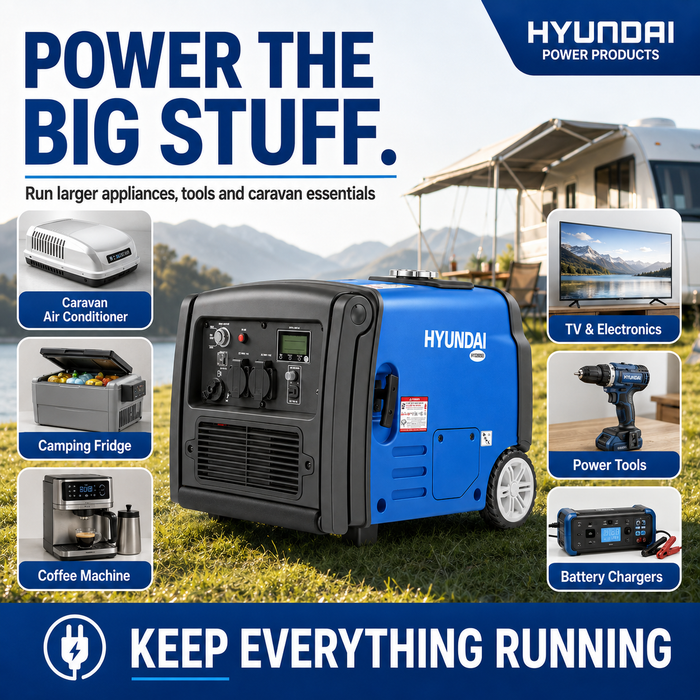 Hyundai 3200W Inverter Generator – Remote Start, Quiet & Portable Power for Camping & Caravans
