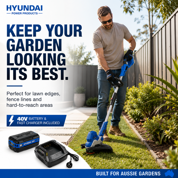 Hyundai 40V Battery Brush Cutter Starter Pack - Includes 4.0Ah Battery & Fast Charger