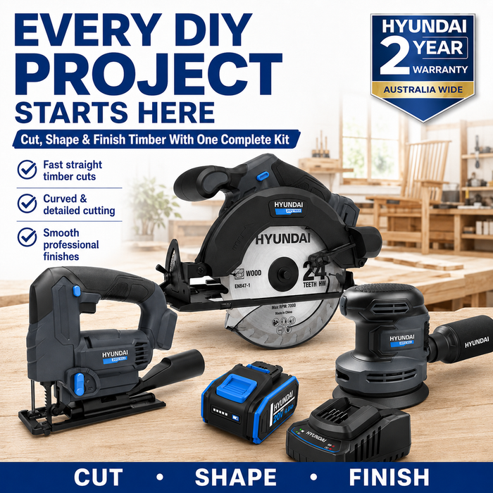 Hyundai 20V Woodworking Kit – Circular Saw, Jigsaw, Orbital Sander, 4.0Ah Battery & Fast Charger – Complete Cordless Carpentry Kit