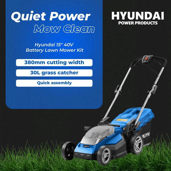 Hyundai 15" 40V Battery Lawn Mower Kit – Push Mower + 2.0Ah Battery & Charger (HY38-E40-STARTER)