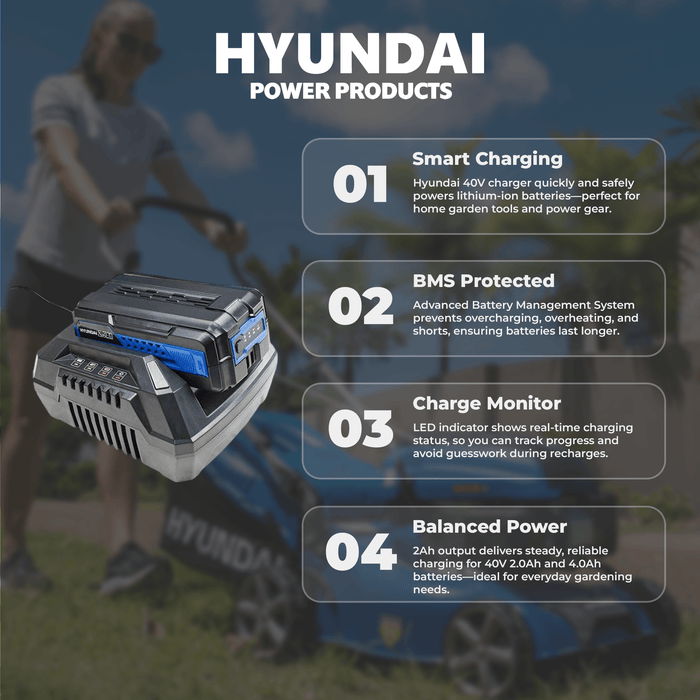 Hyundai 40V Battery Charger - Fast 30-Minute Charge, 5A Output, Compact and Lightweight Design (HY40C4)