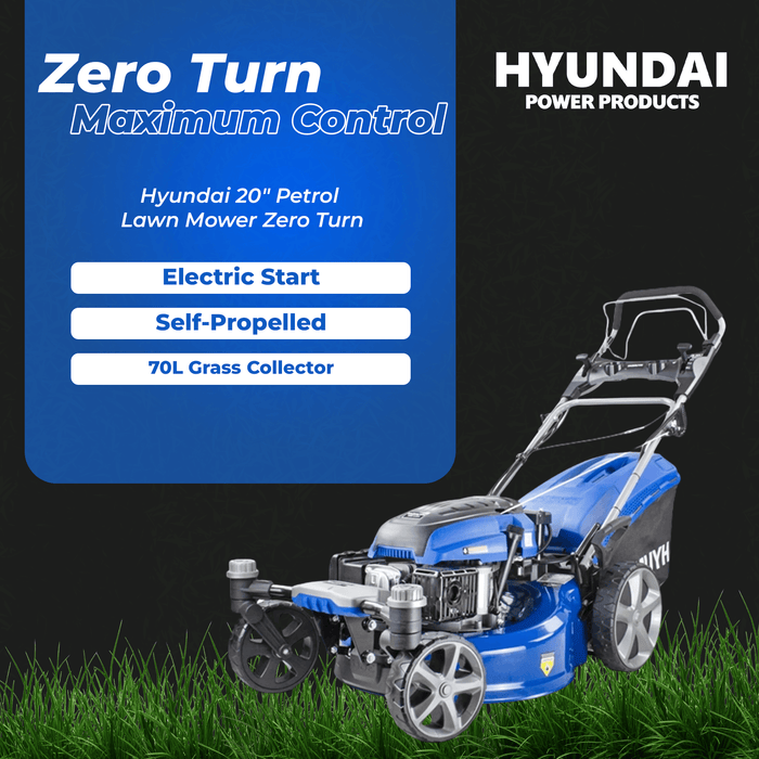 Hyundai 20" Petrol Lawn Mower Zero Turn – Electric Start, Self-Propelled, 173cc Engine, 70L Grass Collector (HYM510SPEZ)