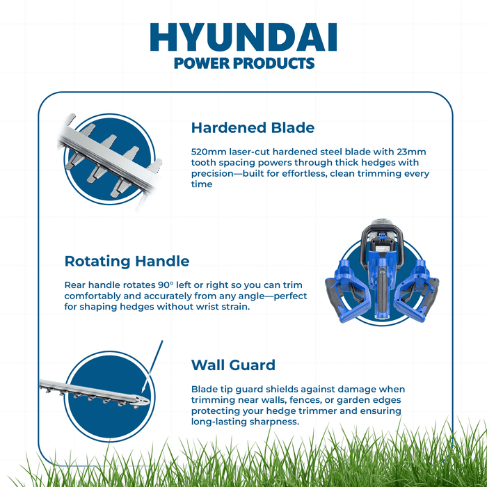 Hyundai 40V Cordless Hedge Trimmer Kit – 520mm Blade, Battery & Charger Included (HYHT40LI)