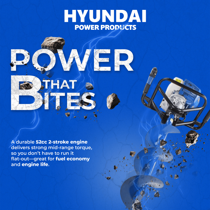 Hyundai 52cc Petrol Earth Auger – 3 Drill Bits, Anti-Vibration Handle, 2-Stroke Engine (HYEA5200X)