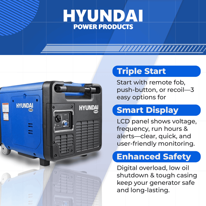 Hyundai 4000W Inverter Generator – Remote Start, Quiet Power for Camping, Off-Grid & Backup (HY4000SEi)