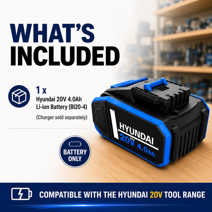 Hyundai 20V 4Ah Lithium-Ion Battery - for Hyundai 20V Cordless Power Tools- Lightweight, Reliable & Compatible