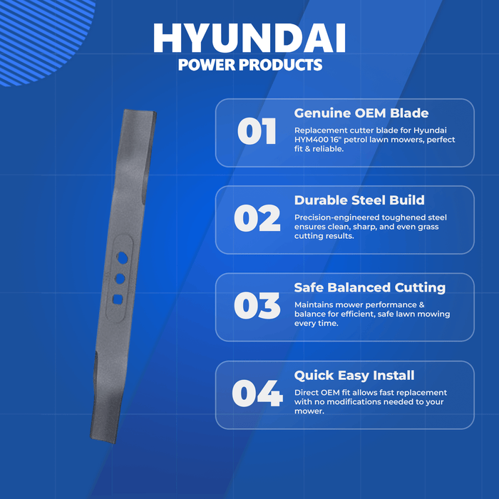 Genuine Hyundai Replacement Cutter Blade for HYM400 16" Petrol Mower – Durable Steel