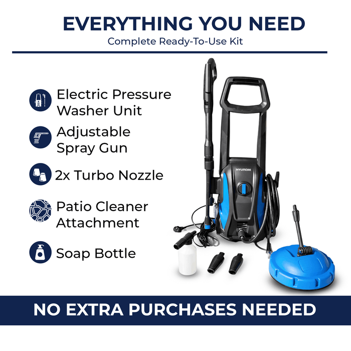 Hyundai 1595 PSI Electric Pressure Washer – 1500W, Patio Cleaner, Turbo Nozzle (HY-VCL70PC)
