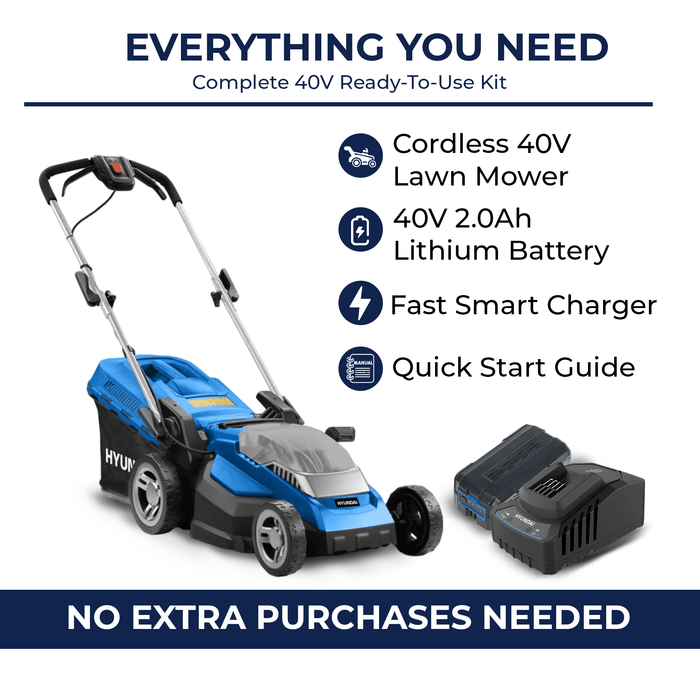 Hyundai 15" 40V Battery Lawn Mower Kit – Push Mower + 2.0Ah Battery & Charger (HY38-E40 Starter)
