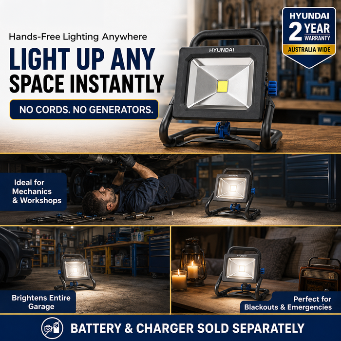 Hyundai 20V LED Work Light – 1600 Lumen, 360° Head, Tripod Mountable, 3-Mode Brightness - Skin Only