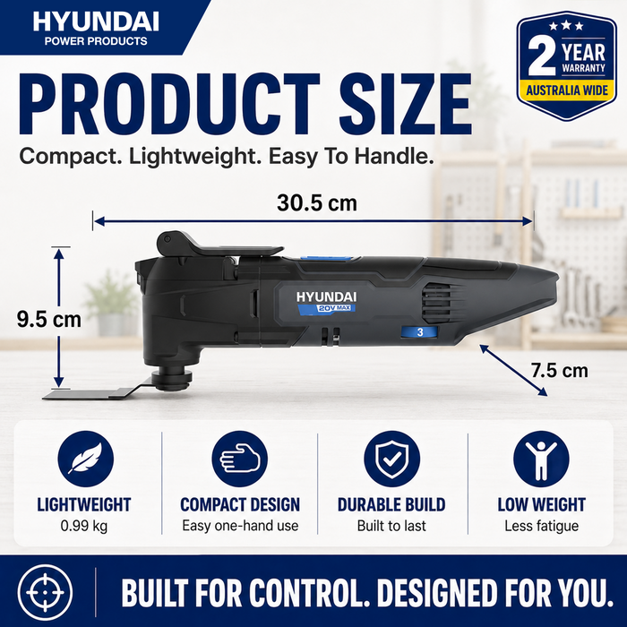 Hyundai 20V Cordless Multi Cutter – Oscillating Tool for Cutting, Scraping, Sanding – Skin Only