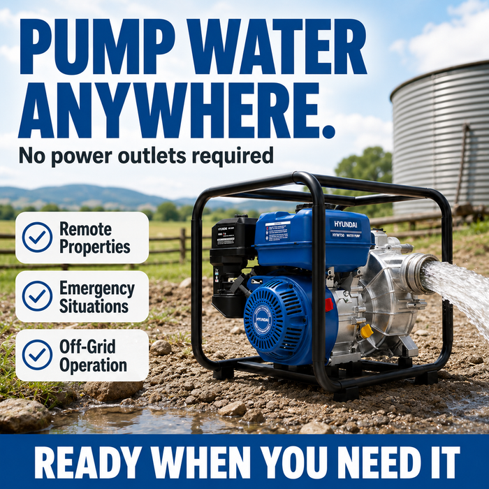 Hyundai  2″ Petrol Water & Trash Transfer Pump - farms, construction sites, irrigation systems, flooded areas, dams, pools, and more