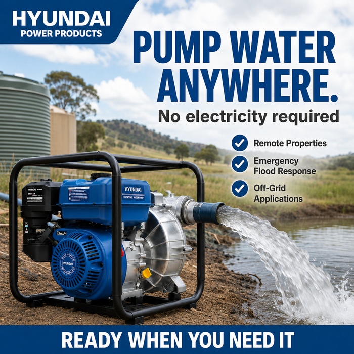 Hyundai 3″ Petrol Water & Trash Transfer Pump for farms, construction sites, irrigation systems, flooded areas, dams, pools, and more