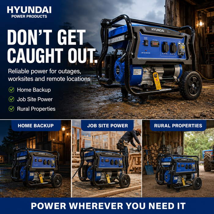 Hyundai 4kVA Portable Petrol Generator - Compact, powerful, dependable for home, jobsite or shed