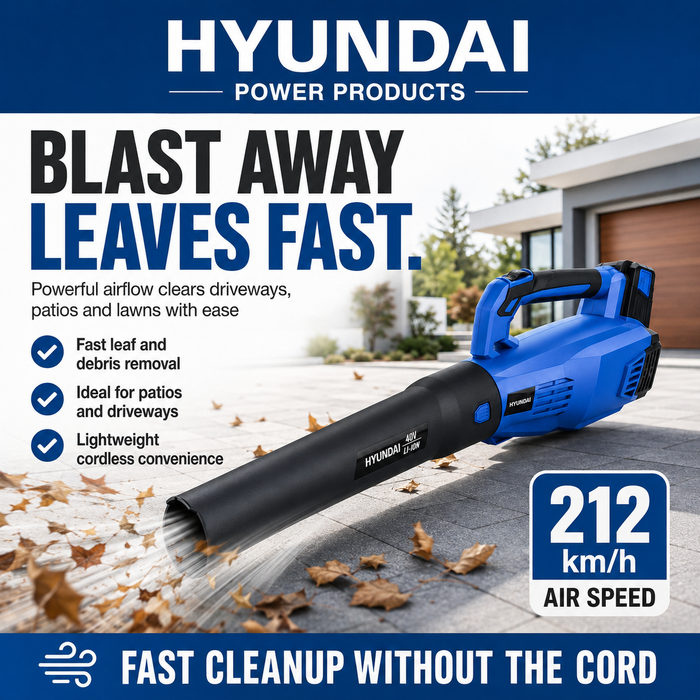 Hyundai 40V Cordless Leaf Blower – Lightweight, Variable Speed - Skin Only