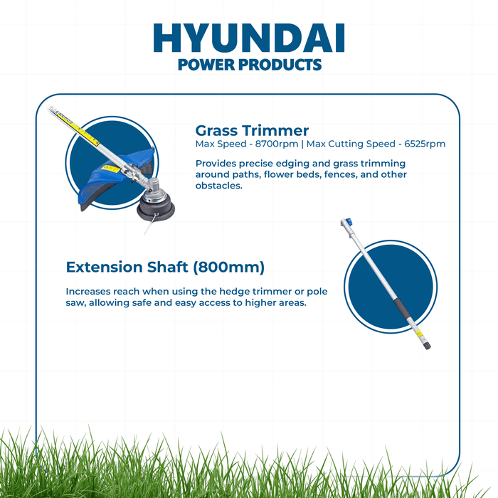 Hyundai 33cc 5-in-1 Petrol Garden Tool Set – Hedge Trimmer, Chainsaw, Brush Cutter & More (HYMT331)