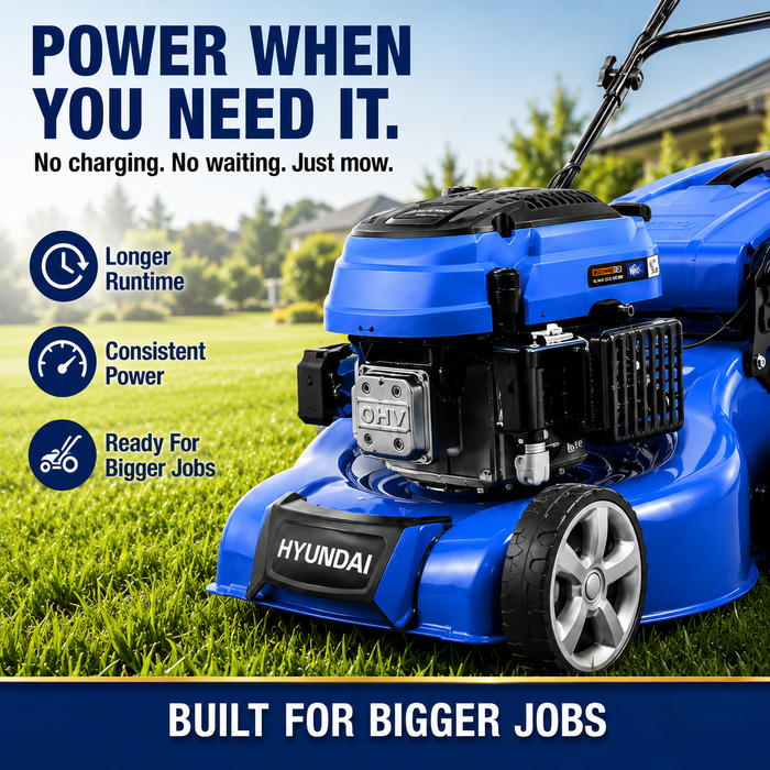 Hyundai 17" Petrol Lawn Mower Push - 145cc Engine, 6 Cutting Heights, Mulching, Compact Foldable Design