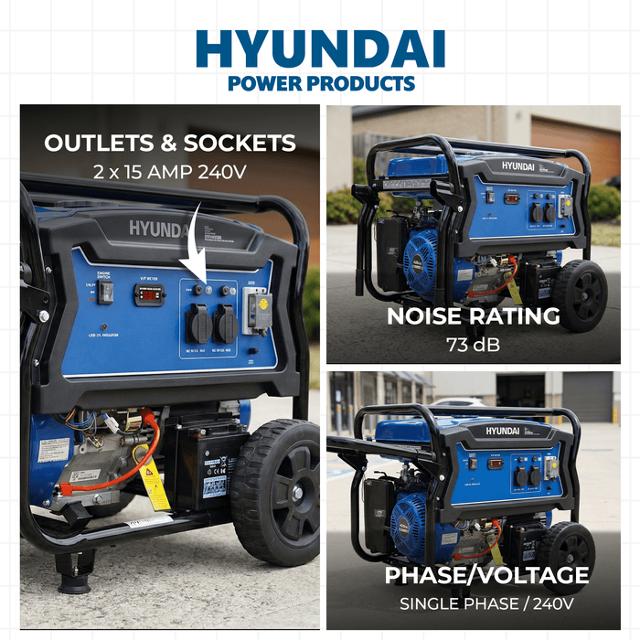 Hyundai 6.8 kVA Portable Petrol Generator — Heavy-Duty Power for Home, Site & Work - HY7000LEK