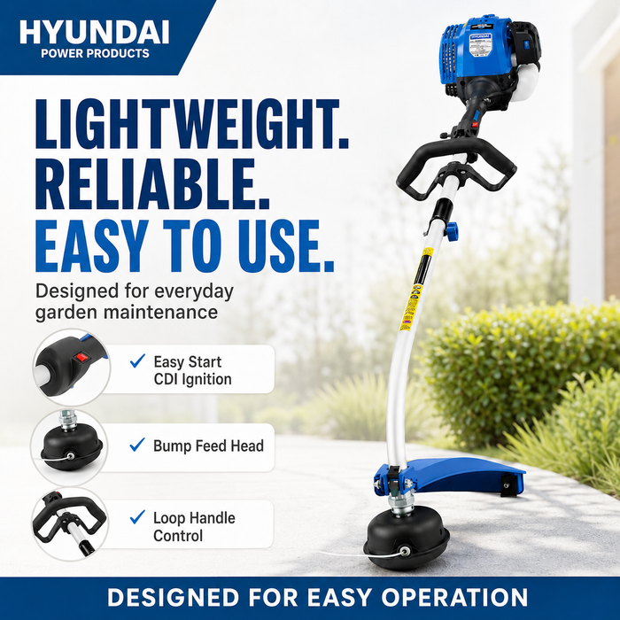 Hyundai 26cc Petrol Grass Trimmer – Lightweight 2-Stroke Line Trimmer with Tap & Go Head