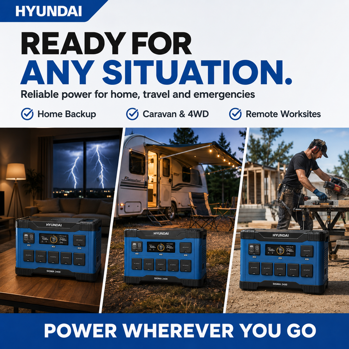 Hyundai 2400W Lithium Power Station – 2150Wh, LiFePO4, Solar/Car/USB Charging