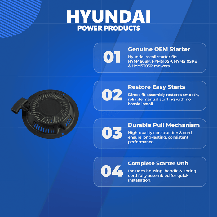Genuine Hyundai Recoil Starter Assembly for 460, 510 & 530 Series Mowers – Easy Replacement