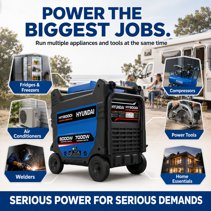 Hyundai 8000W Inverter Generator — Heavy-Duty Portable Power, Anywhere