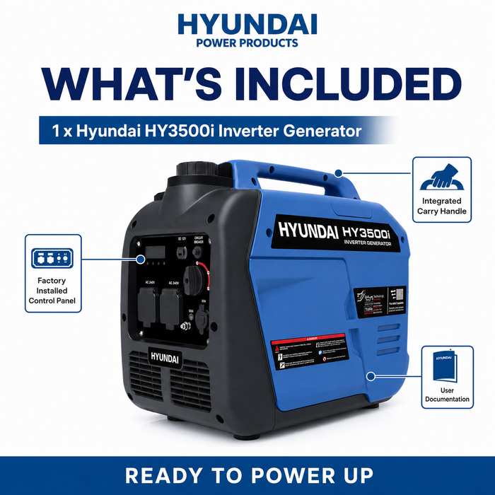 Hyundai 3500W Inverter Generator - Portable, quiet, backup for camping, jobsites or home