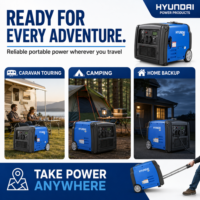 Hyundai 3200W Inverter Generator – Remote Start, Quiet & Portable Power for Camping & Caravans
