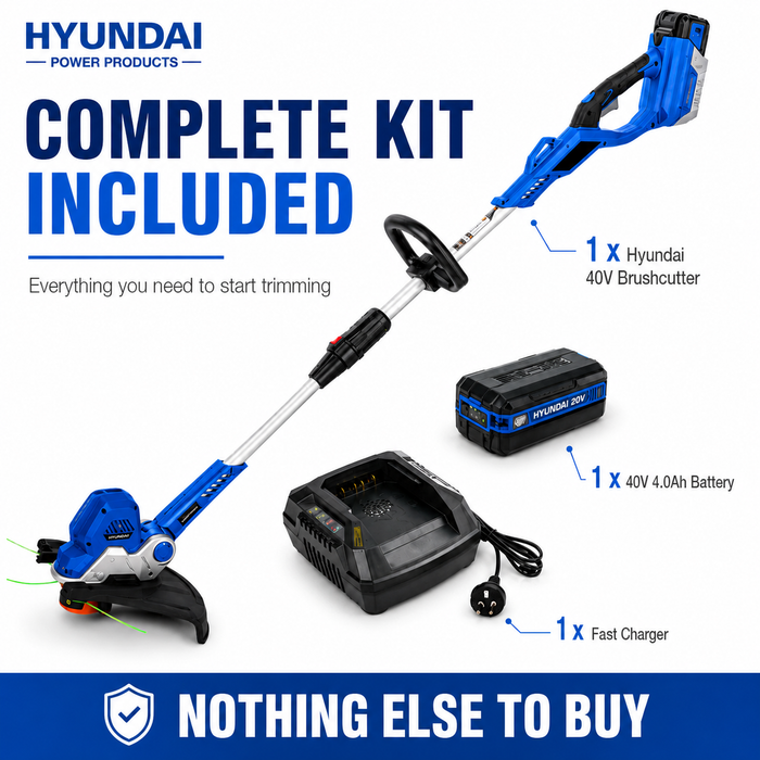 Hyundai 40V Battery Brush Cutter Starter Pack - Includes 4.0Ah Battery & Fast Charger