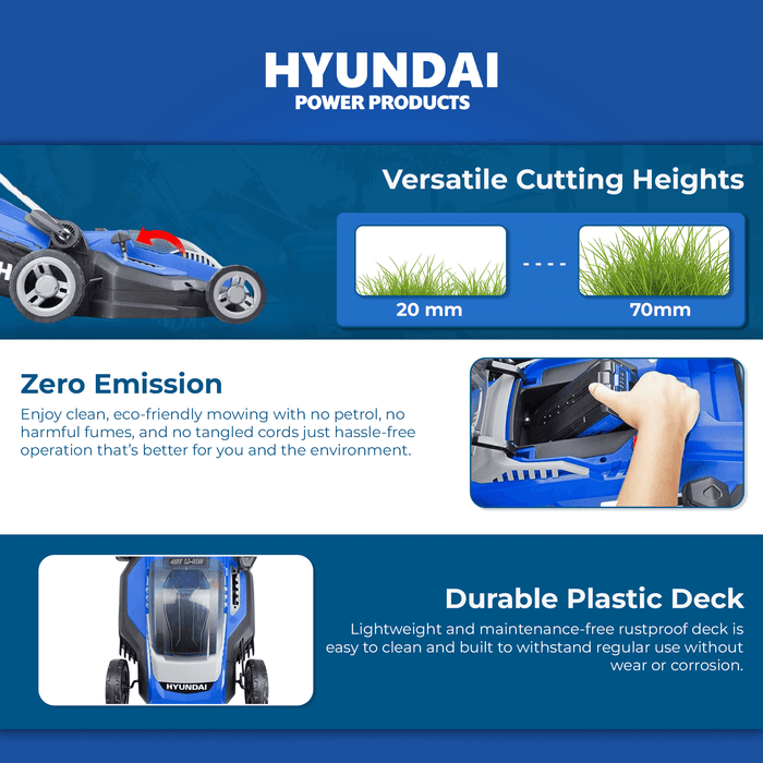 Hyundai 15" 40V Battery Lawn Mower Kit – Push Mower + 2.0Ah Battery & Charger (HY38-E40-STARTER)