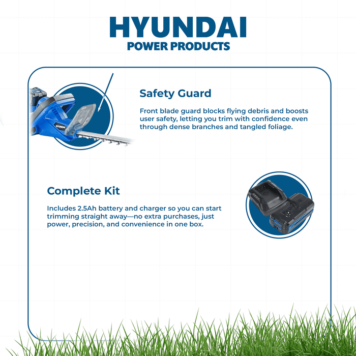 Hyundai 40V Cordless Hedge Trimmer Kit – 520mm Blade, Battery & Charger Included (HYHT40LI)