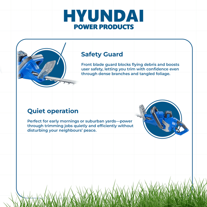 Hyundai 40V Cordless Hedge Trimmer – 520mm Blade, Brushless Motor - SKIN ONLY (HYHT40LI)