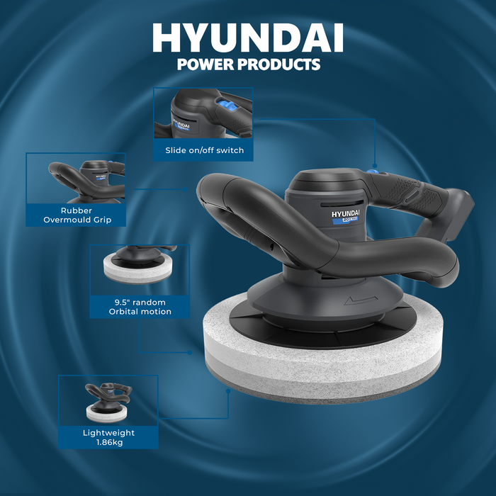 Hyundai 20V Cordless Random Orbital Buffer Polisher – 9.5" | Lightweight Design | Brushed Motor – SKIN ONLY (PS20S)