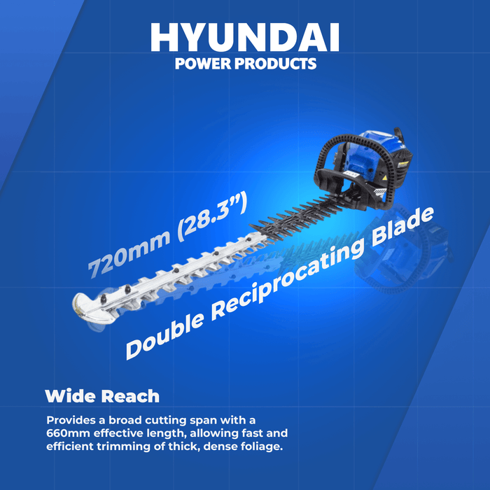 Hyundai 25.4cc Petrol Hedge Trimmer – Double Reciprocating Blade, Rotatable Handle, Easy Start (HYT2622-3)