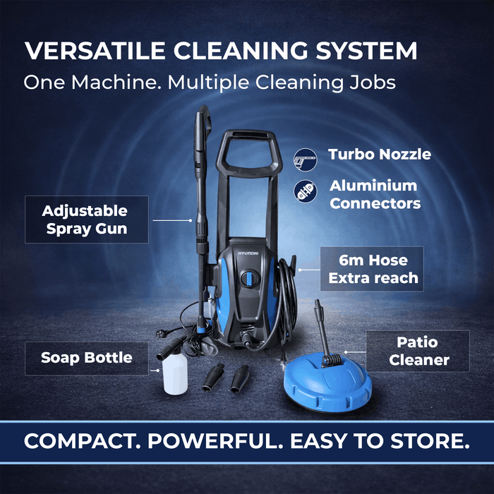Hyundai 1595 PSI Electric Pressure Washer – 1500W, Patio Cleaner, Turbo Nozzle (HY-VCL70PC)