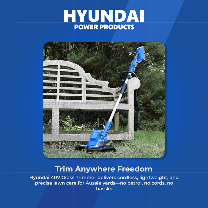 Hyundai 40V Battery Grass Trimmer - 330mm Cutting, Skin Only with Shoulder Strap, Cordless & Rechargeable - SKIN ONLY (HY40ST13)