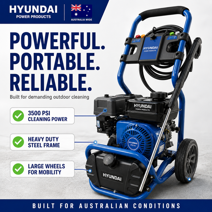 Hyundai 3500 PSI Petrol Pressure Washer – 212cc Engine, 3200W, 6m Hose