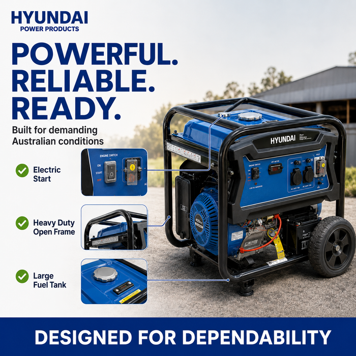 Hyundai 6.8 kVA Portable Petrol Generator — Heavy-Duty Power for Home, Site & Work